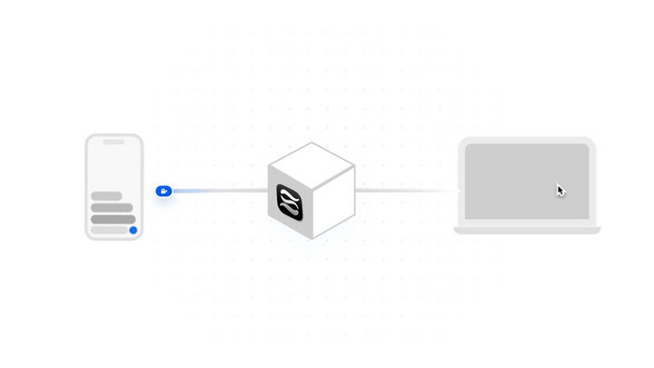 The Sesori app connects through an encrypted relay to the Bridge and AI assistant on your computer.